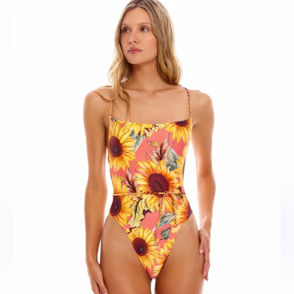 Agua Bendita Sunflower Print One Piece Swimsuit